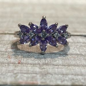 Purple Stone Sterling Silver Ring Size 6.75
